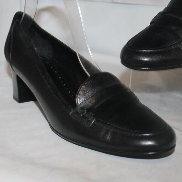 Mint $298 Brooks Brothers Black Leather Heeled Penny Loafers - Picture 2 of 6